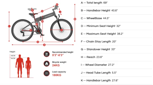 750W White SameBike LO26-II 26″ Folding Electric Bike Bicycle Specifications