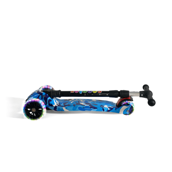 Kids Foldable Scooter 3 Wheel Flashing Led Blue Camo