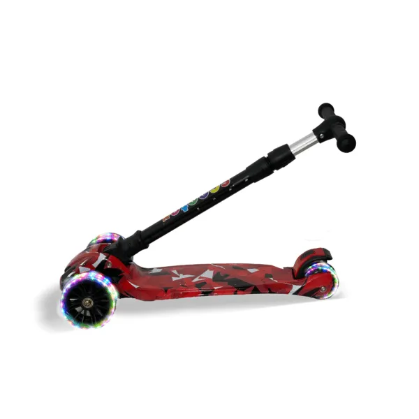 Kids Foldable Scooter 3 Wheel Flashing Led Red Camo