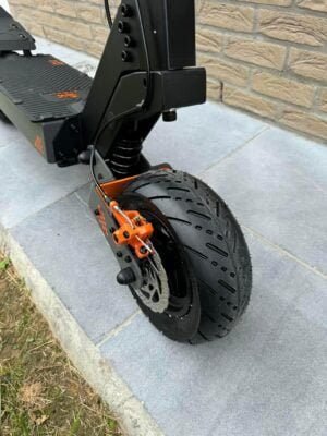 Closeup to Front Wheel And Disc brake