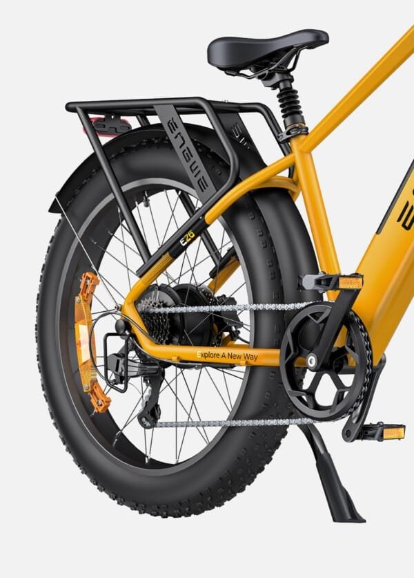 Close-up of ENGWE electric bike's rear wheel and drivetrain