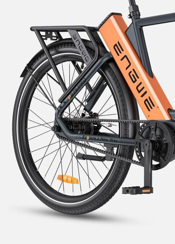 Close-up of ENGWE electric bike's rear wheel and drivetrain