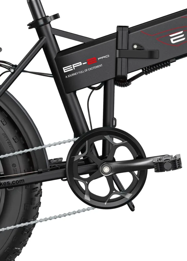 Close-up of an electric bike's drivetrain featuring