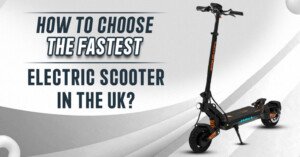 How to choose the fastest electric scooter in the UK? Black electric scooter on a modern white and grey background