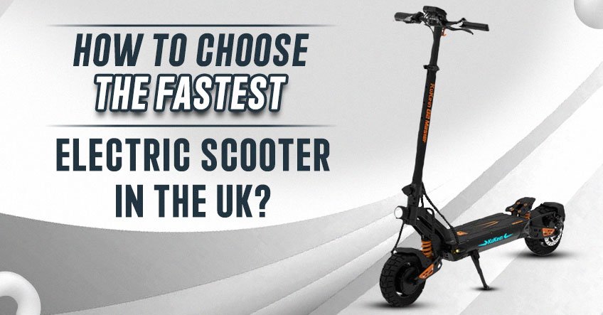 How to choose the fastest electric scooter in the UK? Black electric scooter on a modern white and grey background